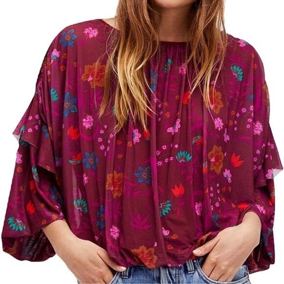 Free People Wildflower Honey Floral Romantic Boho Top Small Cottage Core - Picture 6 of 6